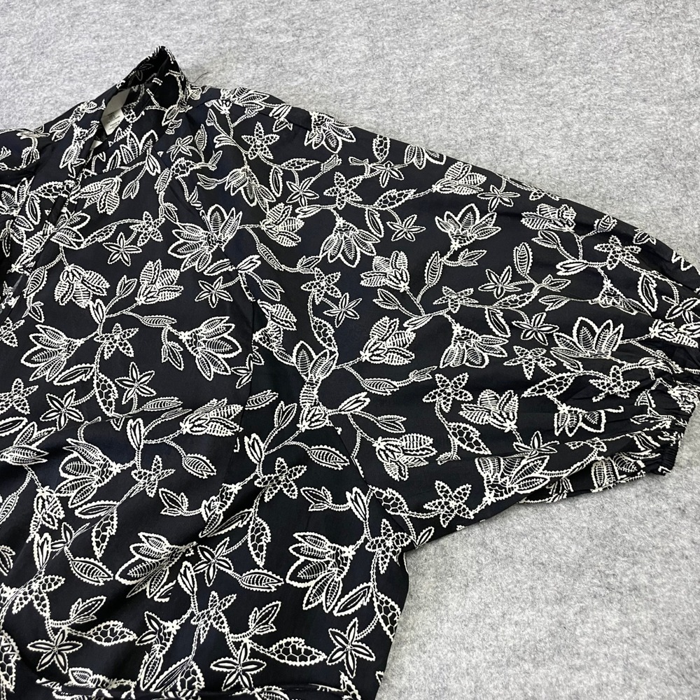NEW HM Black White Floral Lace Print Button Front Mini Dress L Puff Sleeve - Picture 9 of 15